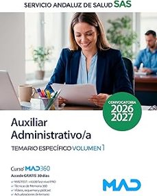 Imagen Principal de Auxiliar administrativo/a del Servicio Andaluz de Salud (SAS). Temario específico. Volumen 1