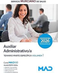 auxiliar administrativo / a del servicio murciano de salud (sms) temario parte especifica volumen 1.-9791370284619