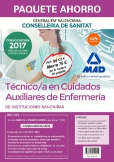 paquete ahorro tecnico/a en cuidados auxiliares de enfermeria de instituciones sanitarias de la conselleria de sanitat de la      generalitat valenciana (incluye temario comun y test vol. 1 y 2; temar-9788414212059