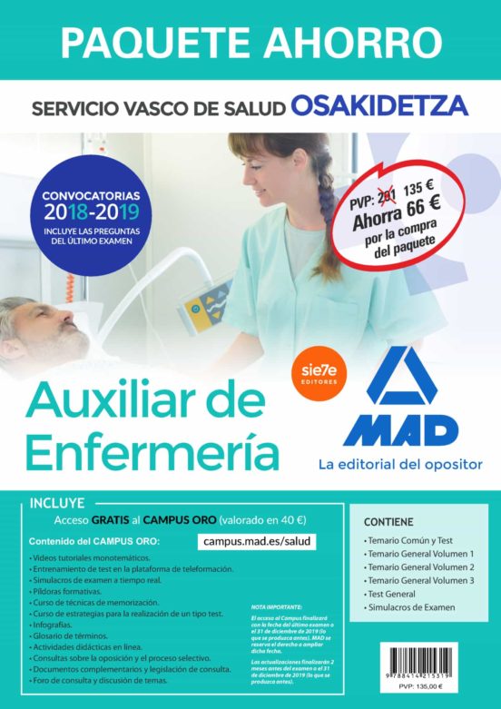 PAQUETE AHORRO AUXILIAR DE ENFERMERIA DE OSAKIDETZA (INCLYE TEMARIO